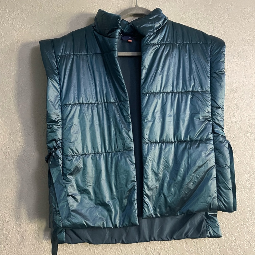 Pilcro Metallic Blue Packable Puffer Vest Top One Size